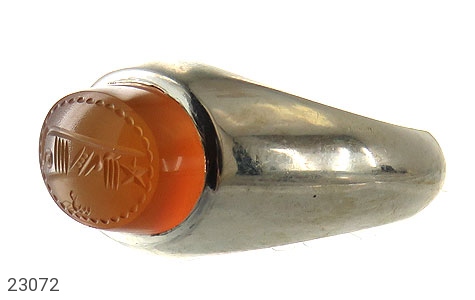 انگشتر نقره عقیق یمنی نارنجی برجسته ضابطی مردانه دست ساز [شرف الشمس] - 23072